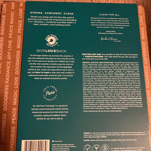 RAW SUGAR 4 Piece Mens Body Wash / Shampoo/Conditioner Set - Picture 3 of 3